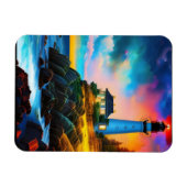 vuurtoren op zonsondergang magneet (Horizontaal)