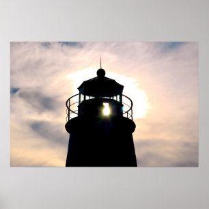 vuurtoren op zonsondergang poster
