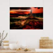 vuurtoren op zonsondergang poster (Keuken)