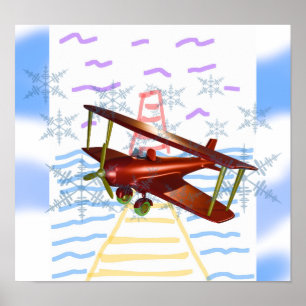 Vuurtoren Pier Biplane Blue Waves Poster