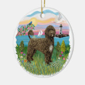 Vuurtoren - Portugese Waterhond #2 bruin Keramisch Ornament (Links)