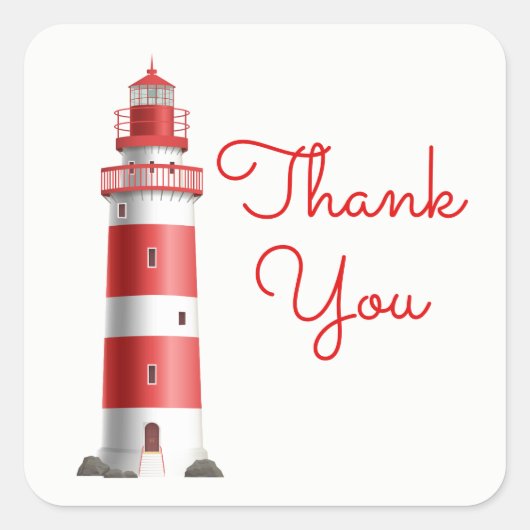 Vuurtoren Rood Dank u Strand Bruiloft Ocean Beach Vierkante Sticker (Voorkant)