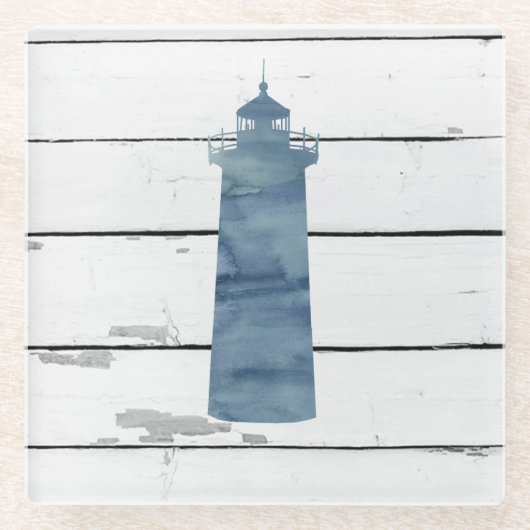 Vuurtoren Rustiek Strand Decor Glas Onderzetter (Voorkant)