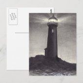 Vuurtoren 's nachts die een navigatielicht schijne briefkaart (Voorkant / Achterkant)