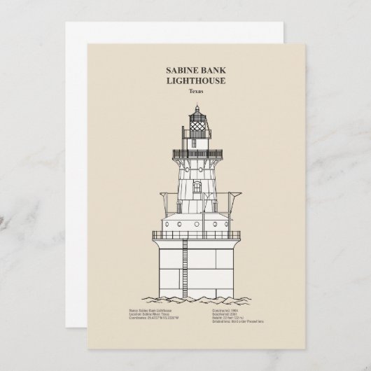 Vuurtoren Sabine Bank - Texas - SBD Bedankkaart (Voorkant / Achterkant)