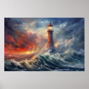 Vuurtoren Seacoast Serene Landschap Poster