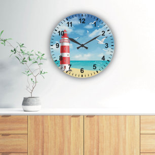 Vuurtoren strand meeuw wandklok grote klok