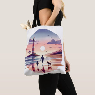 Vuurtoren Sunset Walk Coastal Scene Draagtas