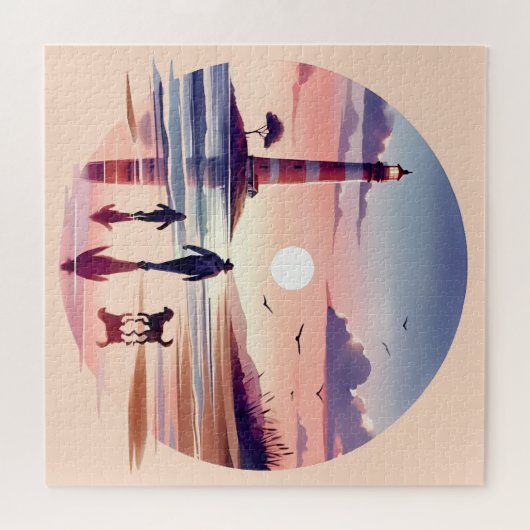 Vuurtoren Sunset Walk Coastal Scene Legpuzzel (Horizontaal)