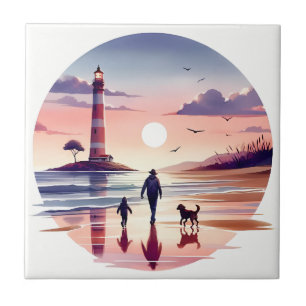 Vuurtoren Sunset Walk Coastal Scene Tegeltje