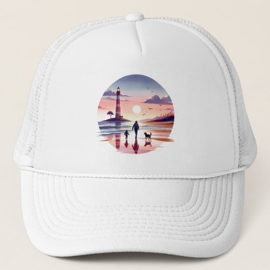 Vuurtoren Sunset Walk Coastal Scene Trucker Pet (Voorkant)