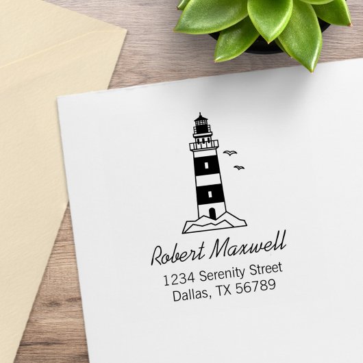 Vuurtoren ter zee adres 3 	rubberstempel