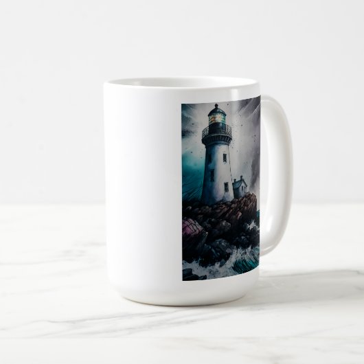 Vuurtoren tijdens Storm 15 oz Basic Mok (Voorkant rechts)