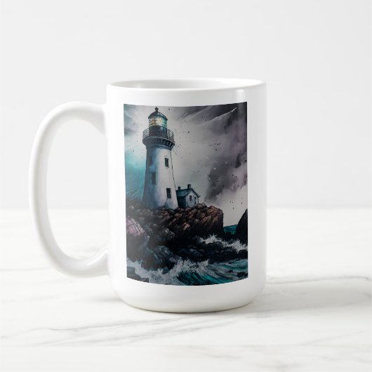 Vuurtoren tijdens Storm 15 oz Basic Mok (Links)