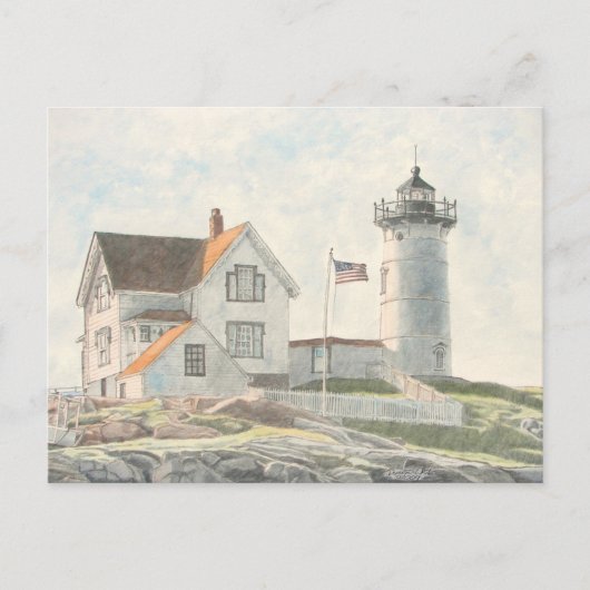 Vuurtoren van Cape Neddick in waterverf Briefkaart (Voorkant)