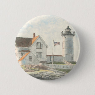 Vuurtoren van Cape Neddick in waterverf Ronde Button 5,7 Cm