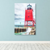 vuurtoren van Charlevoix South Pierhead Canvas Afdruk (Insitu (Houten vloer))