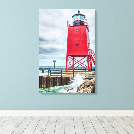 vuurtoren van Charlevoix South Pierhead Canvas Afdruk (Insitu (Houten vloer))