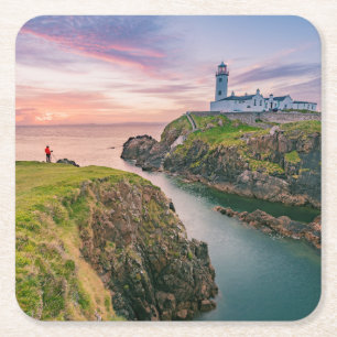 vuurtoren van de Fanad Head   Donegal, Ierland Vierkante Kartonnen Onderzetter