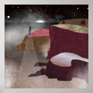 vuurtoren van Foggy Poster