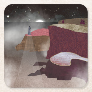 vuurtoren van Foggy Vierkante Kartonnen Onderzetter