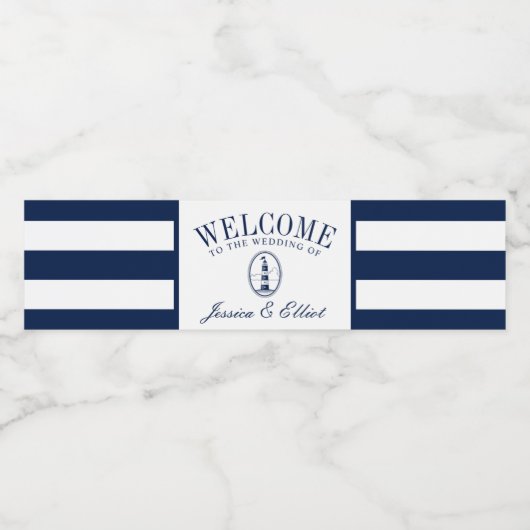 Vuurtoren van het strand | Nautische bruiloft Welk Waterfles Etiket (Enkel label)