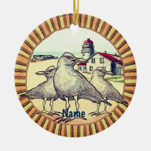 Vuurtoren van meeuwen keramisch ornament (Voorkant)