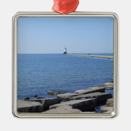 Vuurtoren van North Pierhead, Ludington, MI Metalen Ornament