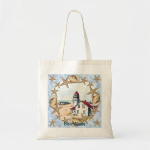 Vuurtoren van schelpen tote bag