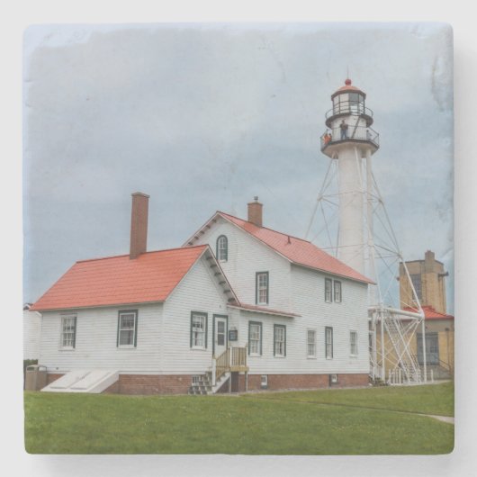 vuurtoren van Whitefish Point Stenen Onderzetter (Voorkant)