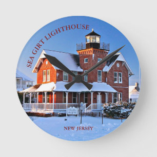 vuurtoren van zee, New Jersey Round Wall Clock Ronde Klok