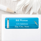 vuurtoren van zee van de Blauwe oceaan: terugzendl Etiket (Insitu)