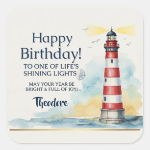 Vuurtoren Verjaardag Lichtend Licht Vierkante Sticker