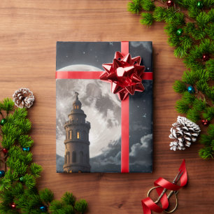 Vuurtoren verlicht via maanlicht op een heldere na cadeaupapier