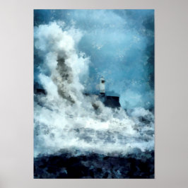vuurtoren verloren in een razende zee Abstract lan Poster