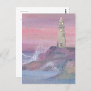 vuurtoren voor de kust van Bluff met roze lucht Briefkaart