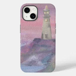 vuurtoren voor de kust van Bluff met roze lucht Case-Mate iPhone 14 Hoesje