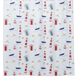 vuurtoren voor zeeschepen strandtint patroon douchegordijn