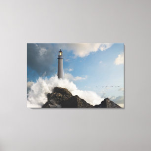 vuurtoren Vuurtoren met drijfgolven Canvas Afdruk