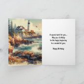 Vuurtoren Waterverf Happy Birthday Kaart (Binnen)