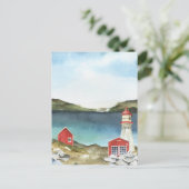 Vuurtoren waterverf Ocean Mountains Briefkaart (Staand voorkant)
