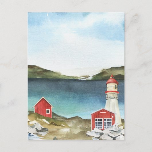 Vuurtoren waterverf Ocean Mountains Briefkaart (Voorkant)