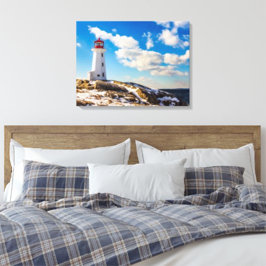 vuurtoren | Winter in Peggy's Cove, Nova Scotia Canvas Afdruk (Insitu (Slaapkamer))