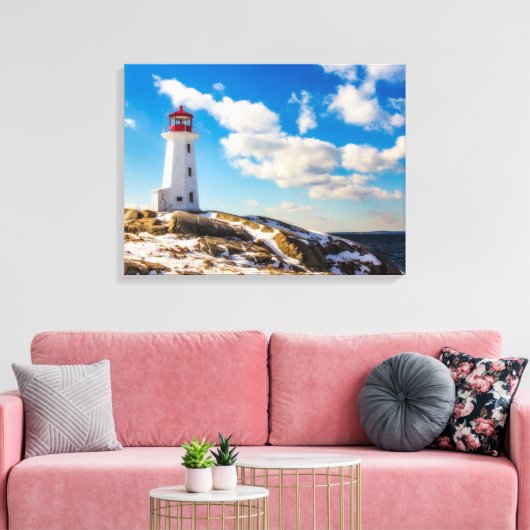 vuurtoren | Winter in Peggy's Cove, Nova Scotia Canvas Afdruk (Insitu (Woonkamer))
