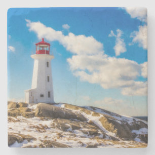 vuurtoren   Winter in Peggy's Cove, Nova Scotia Stenen Onderzetter