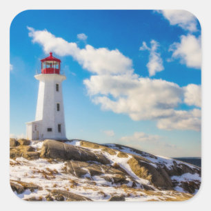 vuurtoren Winter in Peggy's Cove, Nova Scotia Vierkante Sticker