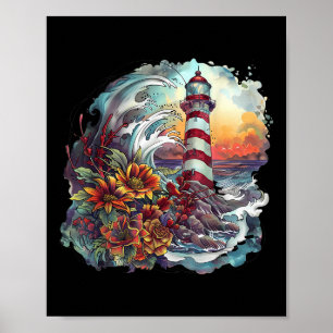 Vuurtoren Zeehuis Zeilen Varen Zee Licht Poster