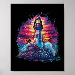 Vuurtoren Zeehuis Zeilen Zee Boot Licht Poster