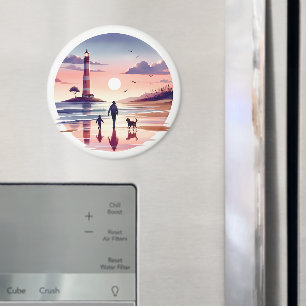 Vuurtoren Zonsondergang Wandeling Kust Scène Magneet