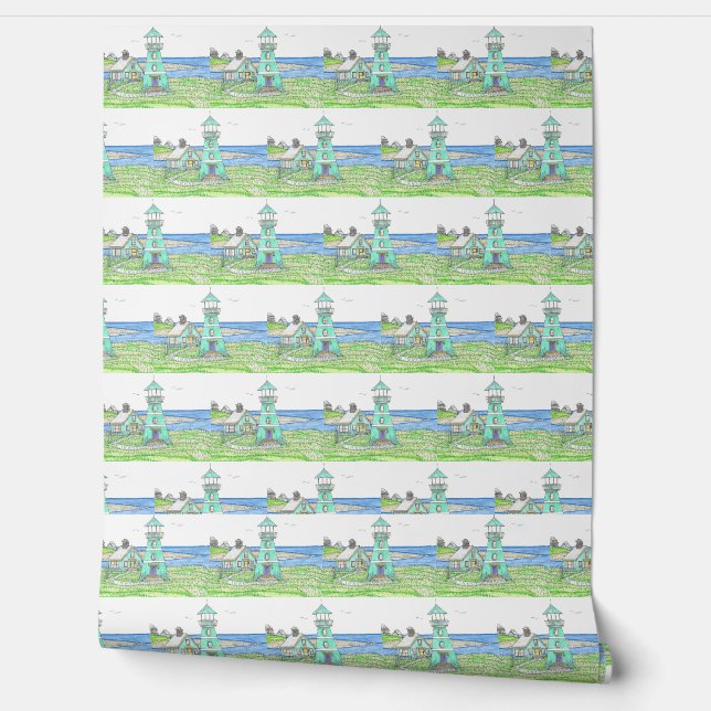 Vuurtorenbekleding; Turquoise Behang (Afrollen)